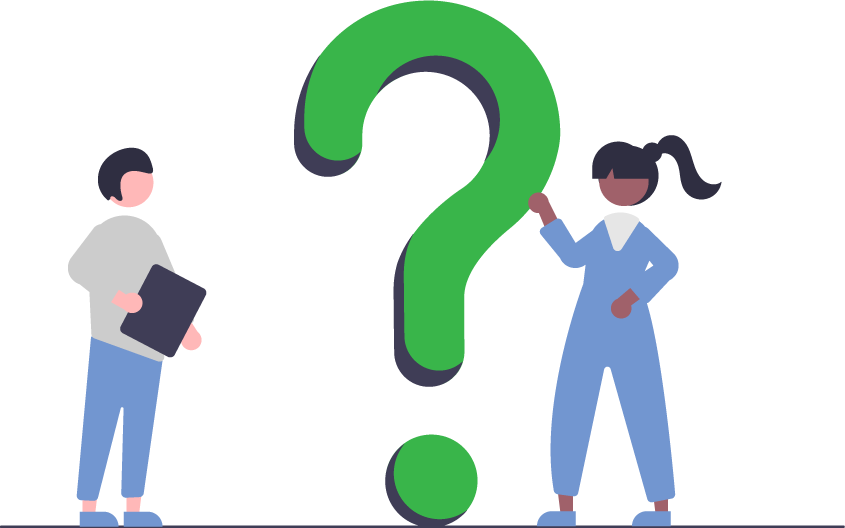 Frequently Asked Questions - Illustration of two people next to question mark
