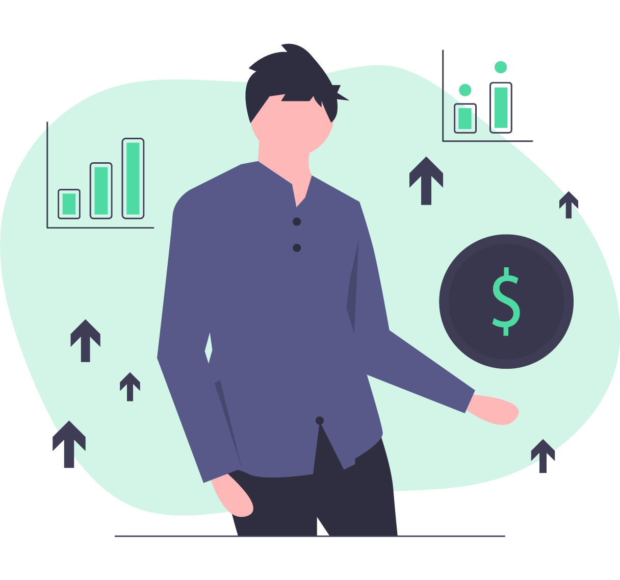 Guy holding money symbol with data in background